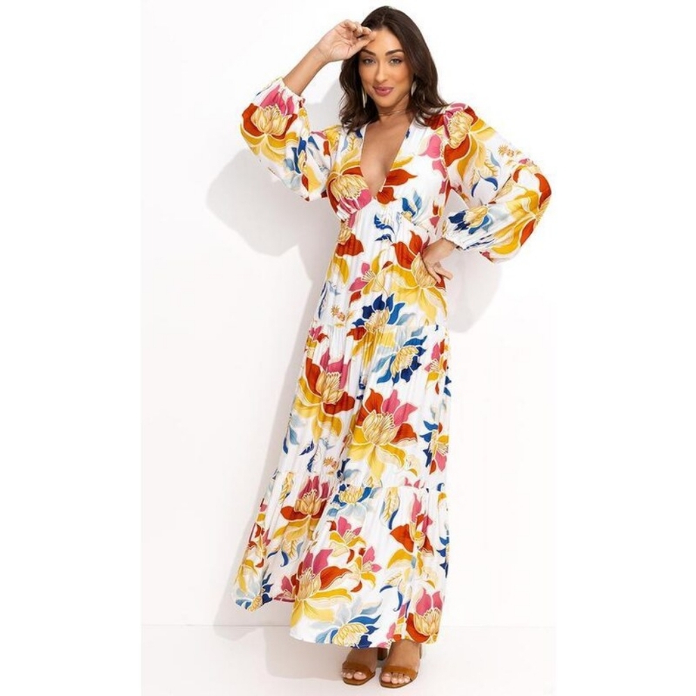 FARM Rio Floral Open-Back Maxi Dress – Boho Chic
